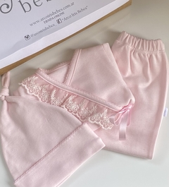 Ajuar 3 piezas, Algodón Pima, COLOR ROSA CON PUNTILLA DE TUL. en internet