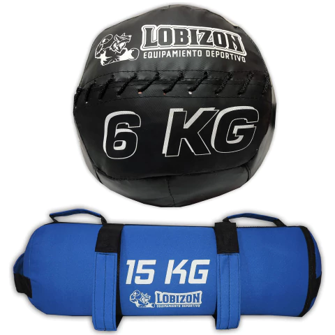 Combo Kit Core Bag con Peso de 15kg + Pelota Medicine Ball Sin Pique de 6kg - Lobizon