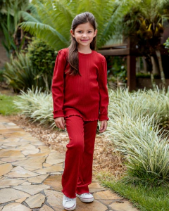Conjunto Infantil Feminino Canelado Bordô
