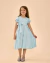 Vestido Infantil Listrado com Cinto - Azul Claro - comprar online