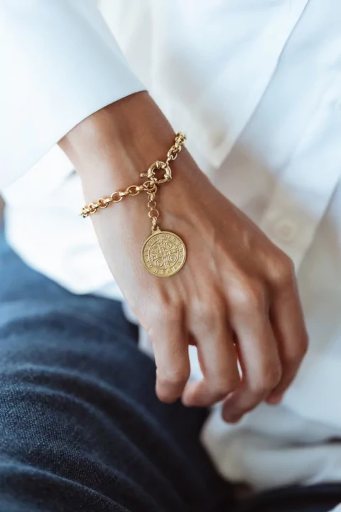 Pulseira medalha são bento ouro
