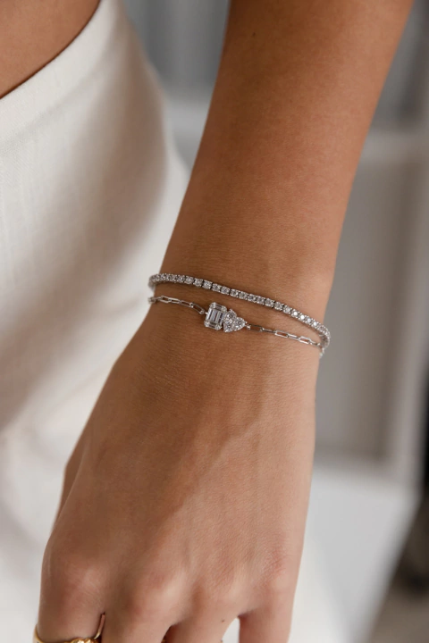 Pulseiras elos pingentes cravejado Prata 925