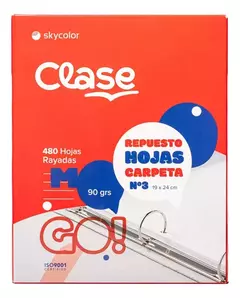 Repuesto Escolar Skycolor CLASE N°3 x 480 Hojas Rayadas 90gs