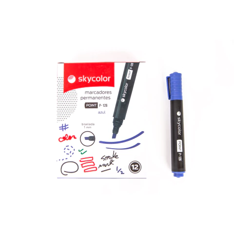 MARCADOR PERMANENTE AZUL Point P-126 Punta Redonda x 12 Unidades - comprar online