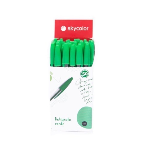 Bolígrafo SKYCOLOR O VERDE 1mm X 50 UNIDADES.