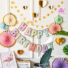 Guirnalda Feliz Cumpleaños pastel con bordes dorados - comprar online