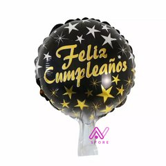 Globo Feliz Cumpleaños Negro y Dorado