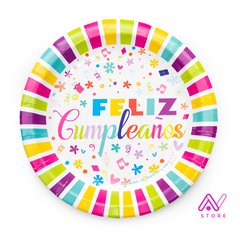 Platos Feliz Cumpleaños Multicolor