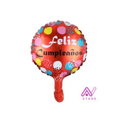 Globo Feliz Cumpleaños rojo a lunares