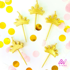 Velas Corona x5 Fucsia, dorado y plateado