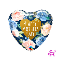 Corazón azul Feliz Día Mama con flores 10"