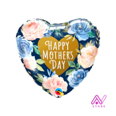 Corazón azul Feliz Día Mama con flores 10"