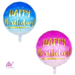 Happy Birthday degrade rosa o celeste con letras doradas