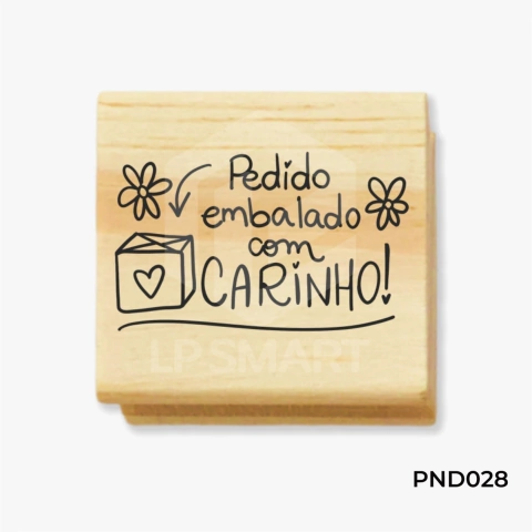 Carimbo Decorativo Pandoca pedido embalado com carinho - 4cmx4cm - PND028