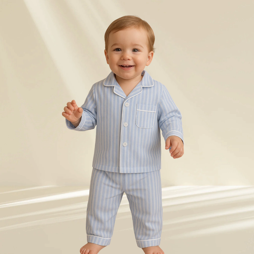 Pijama infantil - Listrado - Azul e Branco