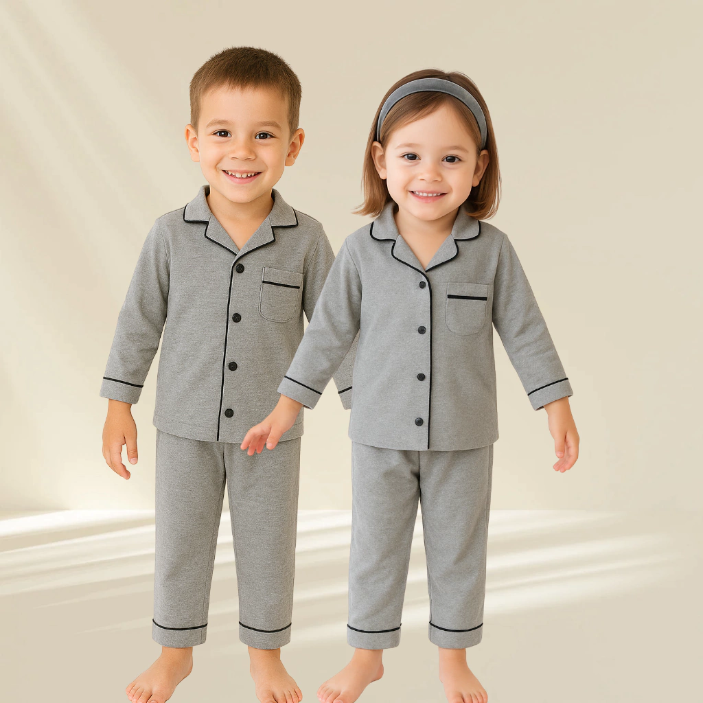 Pijama infantil - Algodão Egípcio - Cinza e Preto