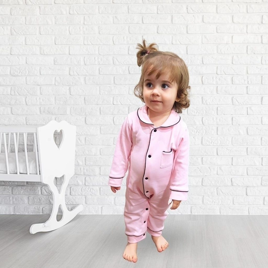 Pijama macacão bebê algodão egípcio - Rosa