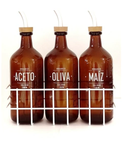 Set 3 aceiteras con canasta - comprar online