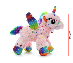 UNICORNIO PARADO CON ESTRELLAS BRILLANTES 25 CM - Juguetería Aladino