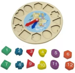 RELOJ DE MADERA CON FORMAS GEOMETRICAS - Juguetería Aladino