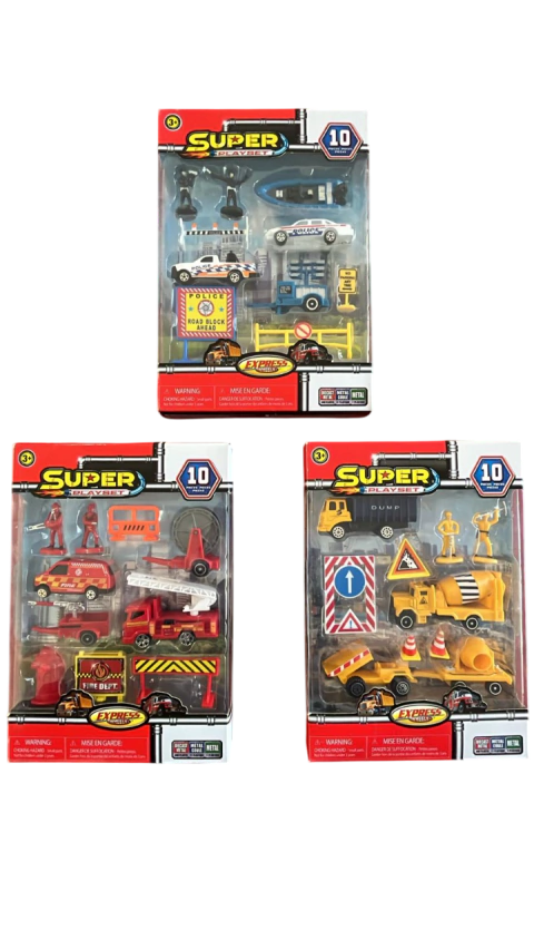 SET CONSTRUC/BOMBERO/POLICIA 10PCS
