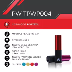 POWER BANK "LIPMAX SERIES" DISEÑO lápiz labial WK - comprar online