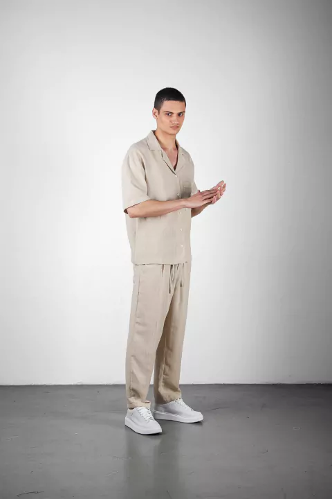 Camisa LINO RAYAS Beige 863