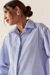 Camisa Marina Listrada Botões Dourados