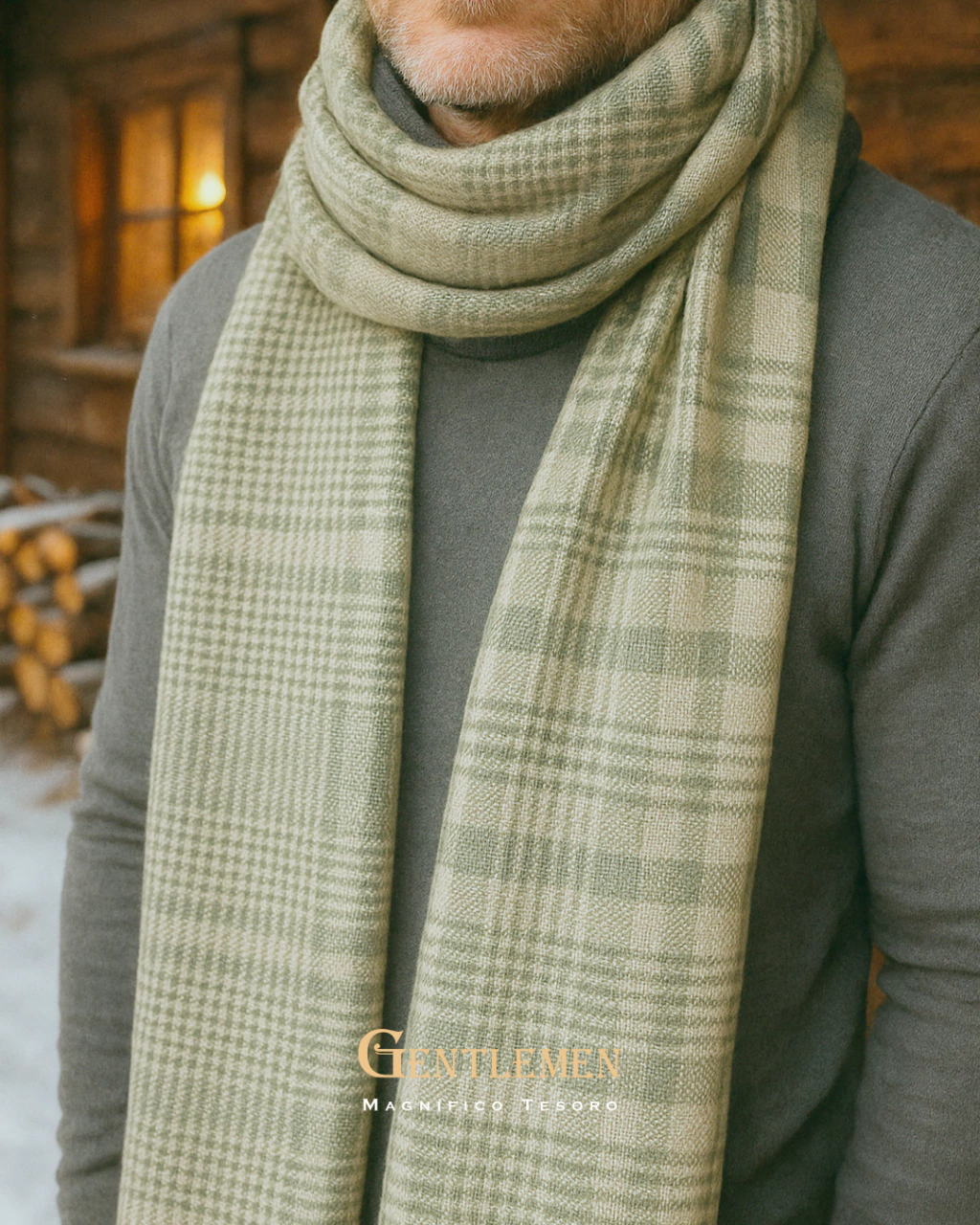 Bufanda de Cuadros Beige y Verde