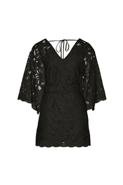 Vestido Curto Manga Sino Laise - Preto