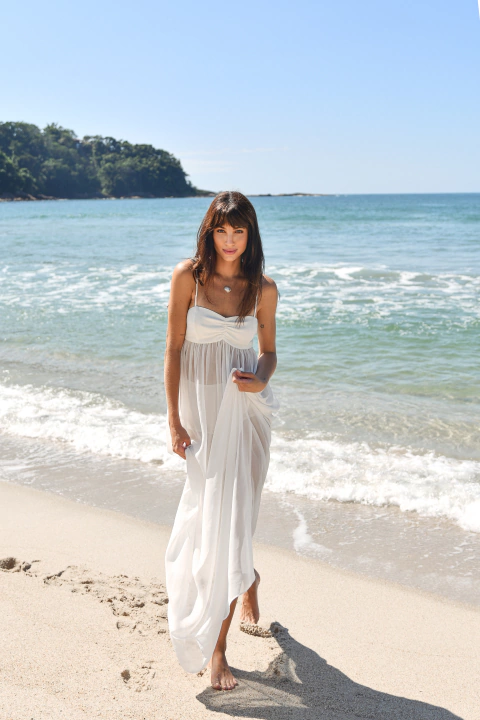 Vestido Longo com Transparência - Off White