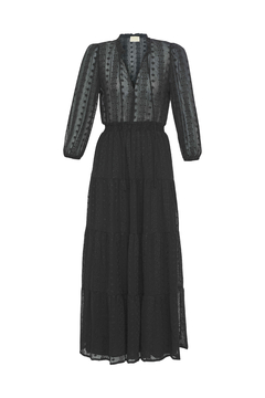 Vestido Manga Bufante com Babados - Preto