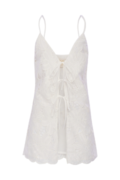 Camiseta em Laise com Amarração - Off White