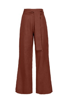 Calça Reta em Linho com Faixa - Marrom - comprar online