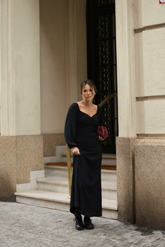 Vestido Midi Manga Bufante - Preto - comprar online