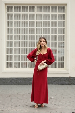 Vestido Midi Manga Bufante - Framboesa - comprar online
