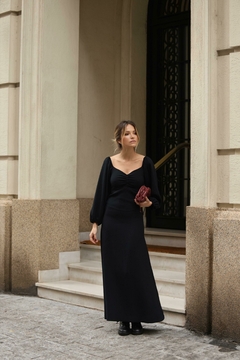 Vestido Midi Manga Bufante - Preto - loja online