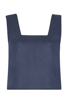 Cropped Decote Quadrado Linho - Marinho Navy - comprar online