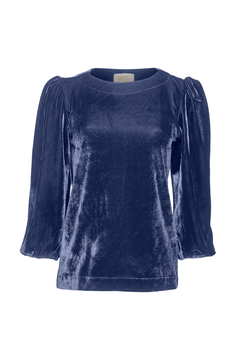 Blusa Veludo Manga Bufante - Azul