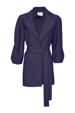 Blazer com Faixa e Manga Bufante - Azul Marinho