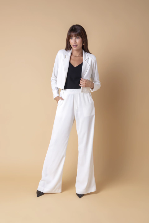 Calça Reta em Crepe - Off White - Fernanda Gardini