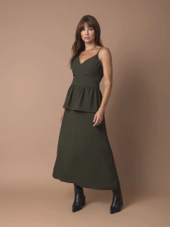 Saia Crepe Peplum - Verde Escuro - comprar online