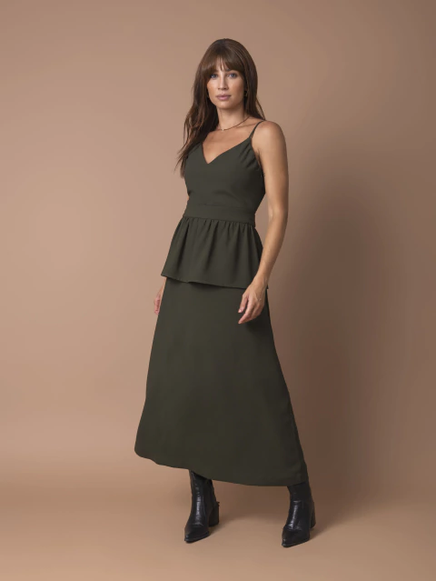 Saia Crepe Peplum - Verde Escuro - comprar online