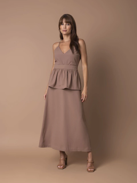 Saia Crepe Peplum - Mocha - comprar online
