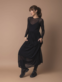 Vestido Manga Longa de Tule - Preto - loja online
