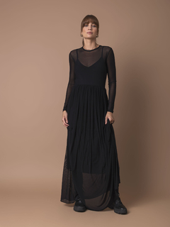 Vestido Manga Longa de Tule - Preto - comprar online