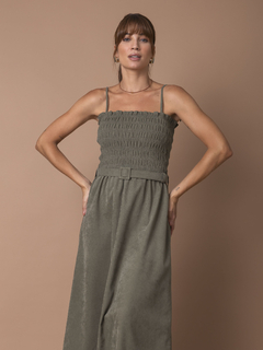 Vestido Lastex em Veludo Suede - Verde Oliva na internet