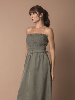 Vestido Lastex em Veludo Suede - Verde Oliva - loja online