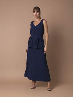 Saia Crepe Peplum - Azul Marinho - comprar online
