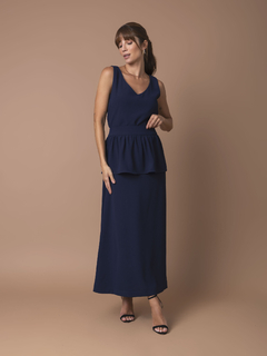 Saia Crepe Peplum - Azul Marinho na internet